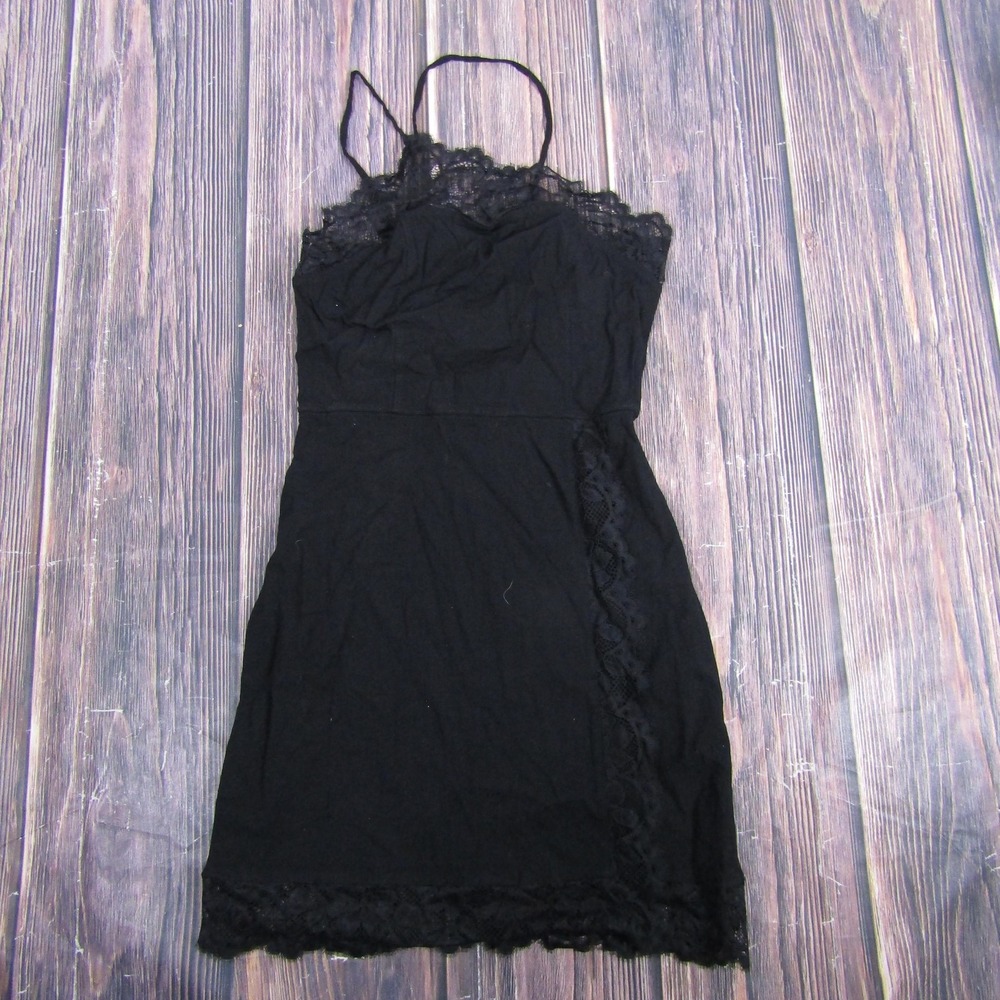 Free People Dress Womens Small Black Lace Trim Slip Spaghetti‎ Strap OB1031310